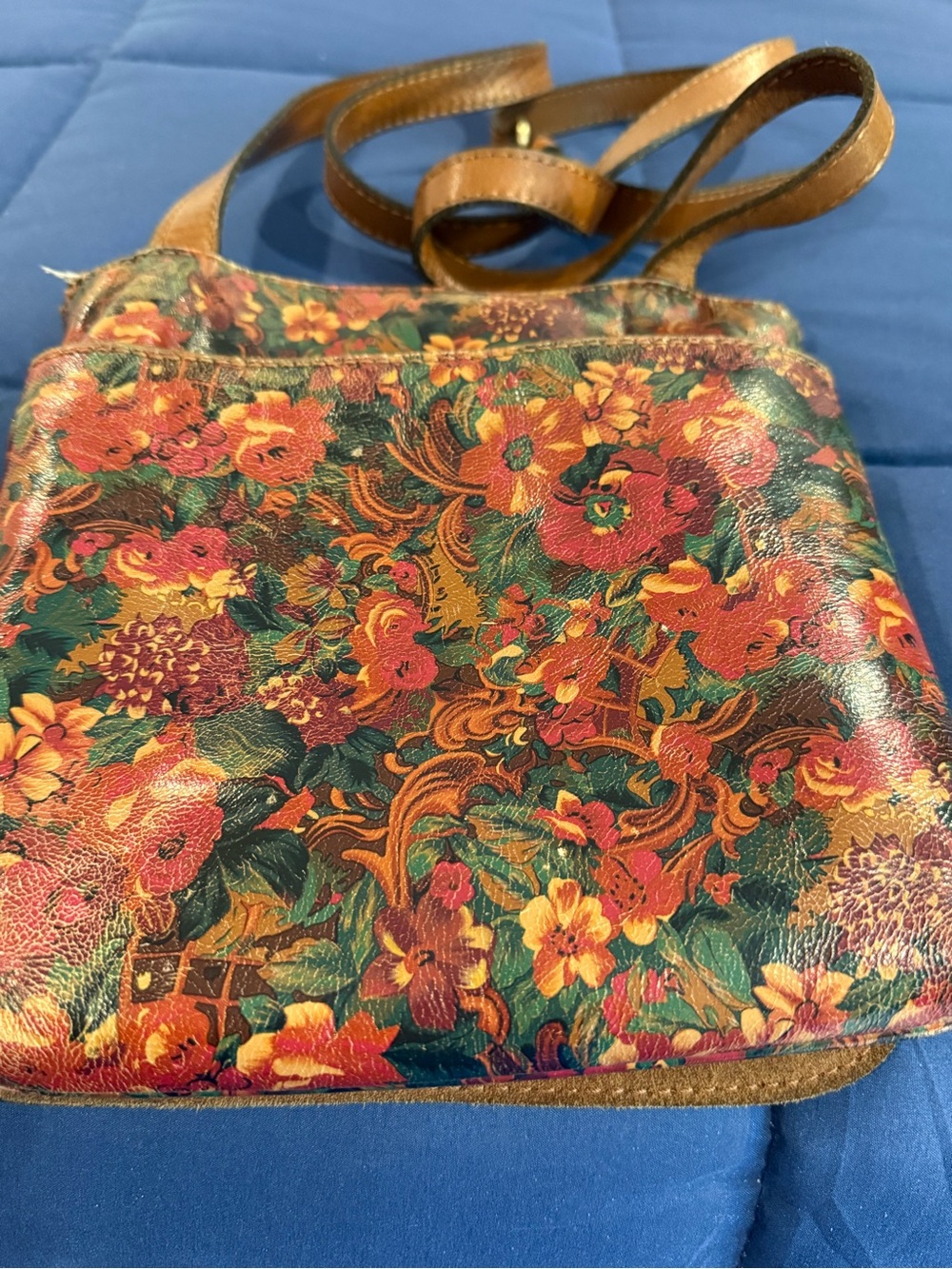 Patricia Nash Multicolor Floral Leather Shoulder Bag - Pink, Green, Gold, Brown - Picture 6 of 14